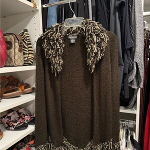 Takeout Brown Textured Fringe Cardigan Size S